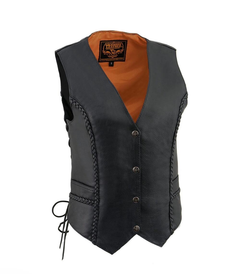 NWT MILWAUKEE LEATHER ML1255 BLACK BRAIDED PREMIUM LEATHER RIDER VEST